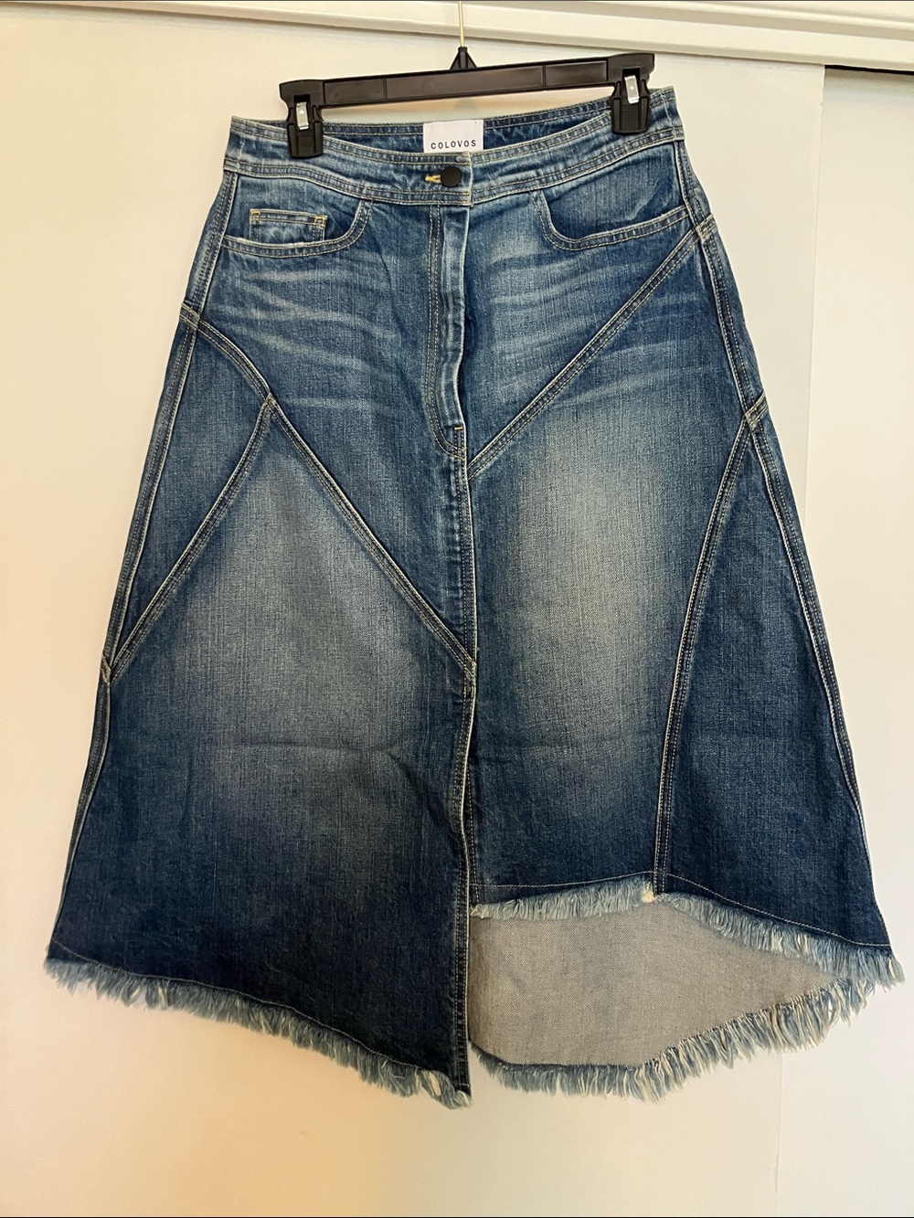 Colovos Women's Blue Denim A-Line Midi Skirt